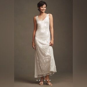 Hutch Sleeveless Scoop Neck Sequin Column Maxi Dress, Ivory, Size L